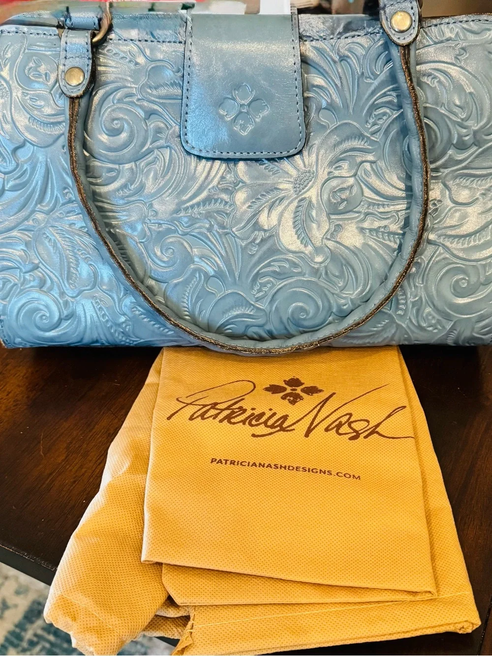 Patricia Nash Sky Blue Embossed Leather Handbag